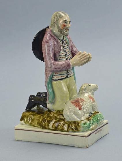 Staffordshire pottery figure, antique Staffordshire, pearlware, Ralph Wood, Myrna Schkolne, Worshiper